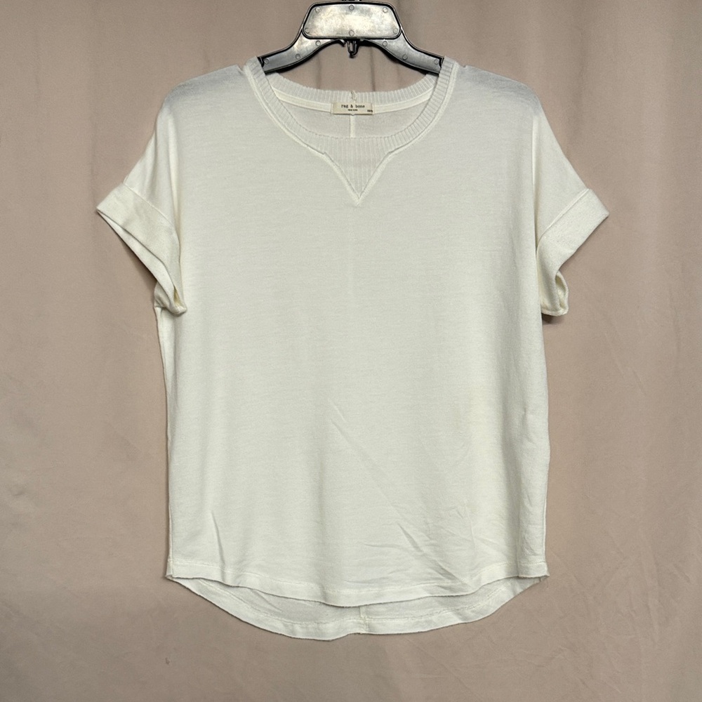 rag & bone  Short-Sleeve Crew Knit Top, Size XS, Color Off White